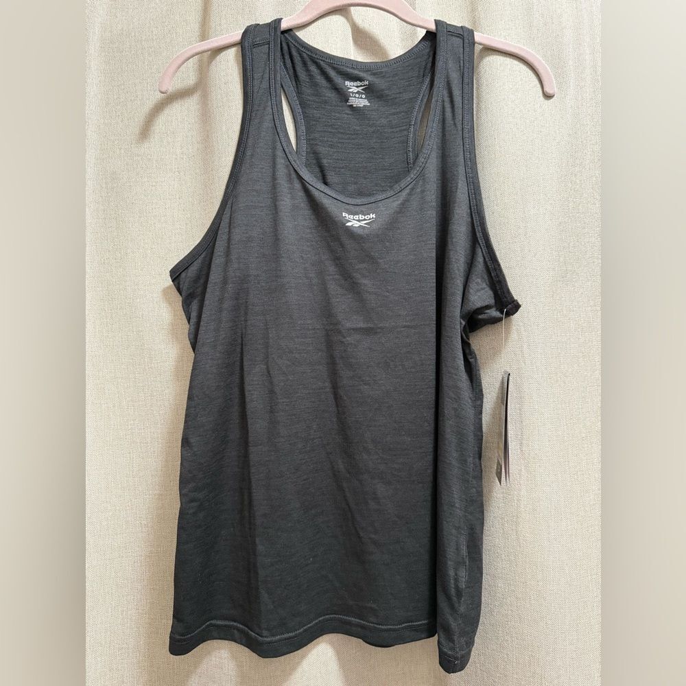 Reebok Top - Womens Off The Charts Slim Performance Tank, Size L, Black Heather - Picture 3 of 9